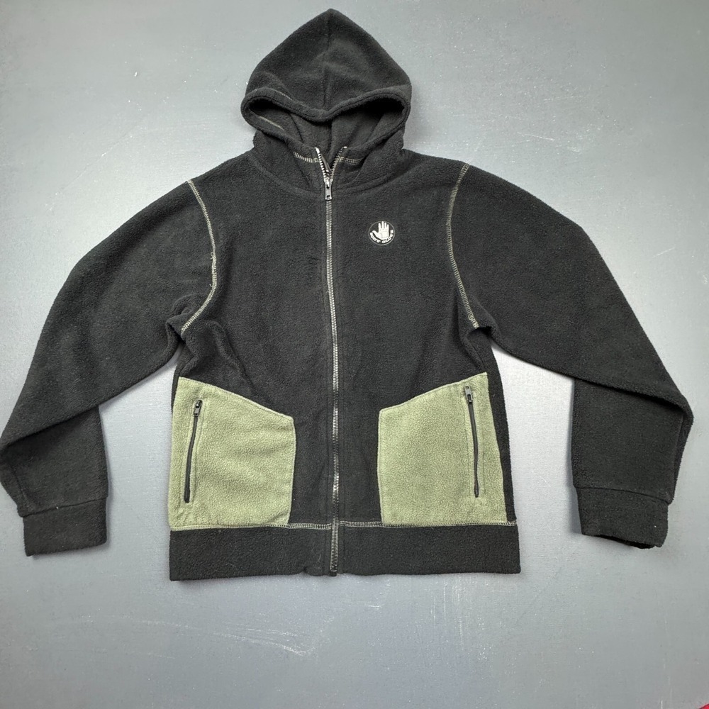 Body Glove Fleece Hoodie Boys 12/14 Black Green Full Zip Jacket Vintage Y2K Kids